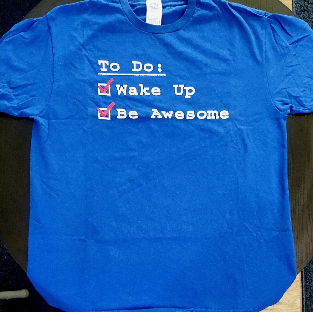🥨10 for$20 Blue Graphic T-Shirt with Motivational Text